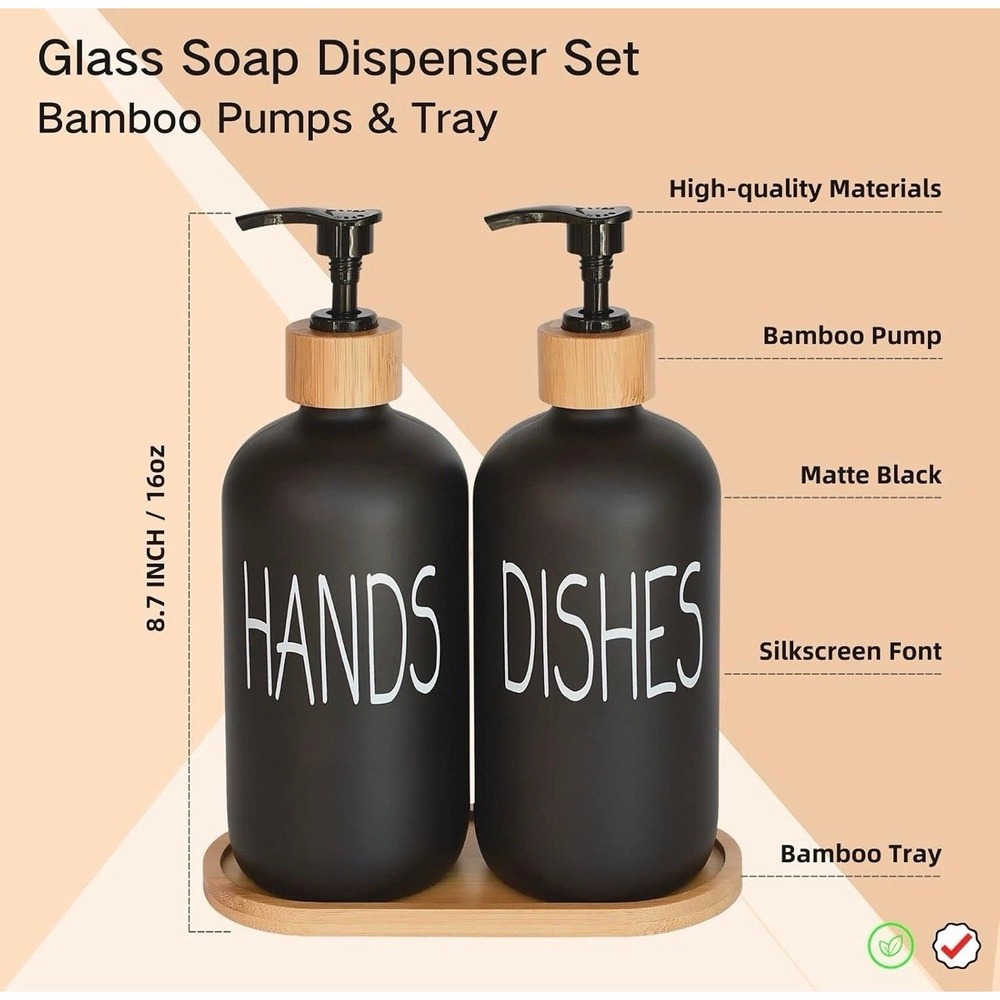 Hands & Dishes Soap Dispenser Set with Bamboo Tray - Picture 3 of 5